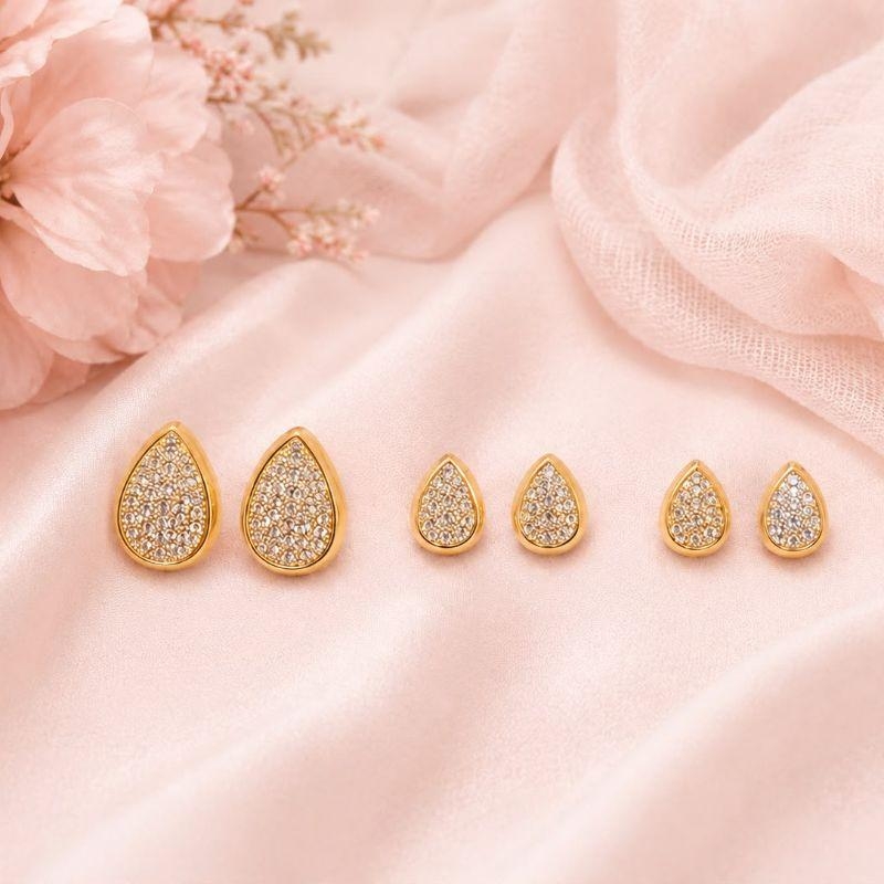 Brinco Trio Gota Cravejada Cristal