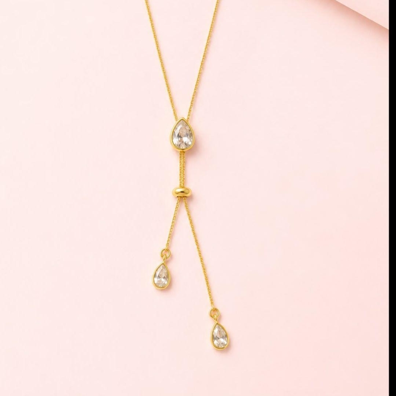 Colar Gravata Zirconia Ouro