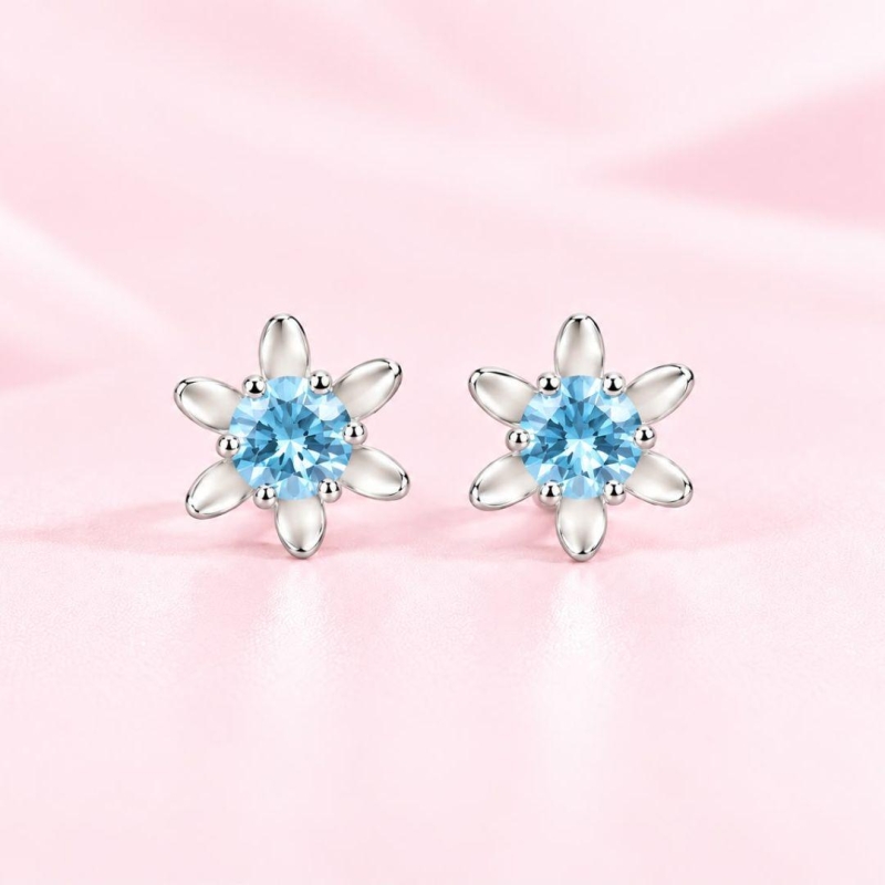 Brinco Flor com Zirconia ao Centro Prata