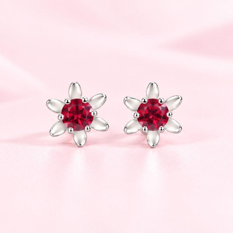 Brinco Flor com Zirconia ao Centro Prata