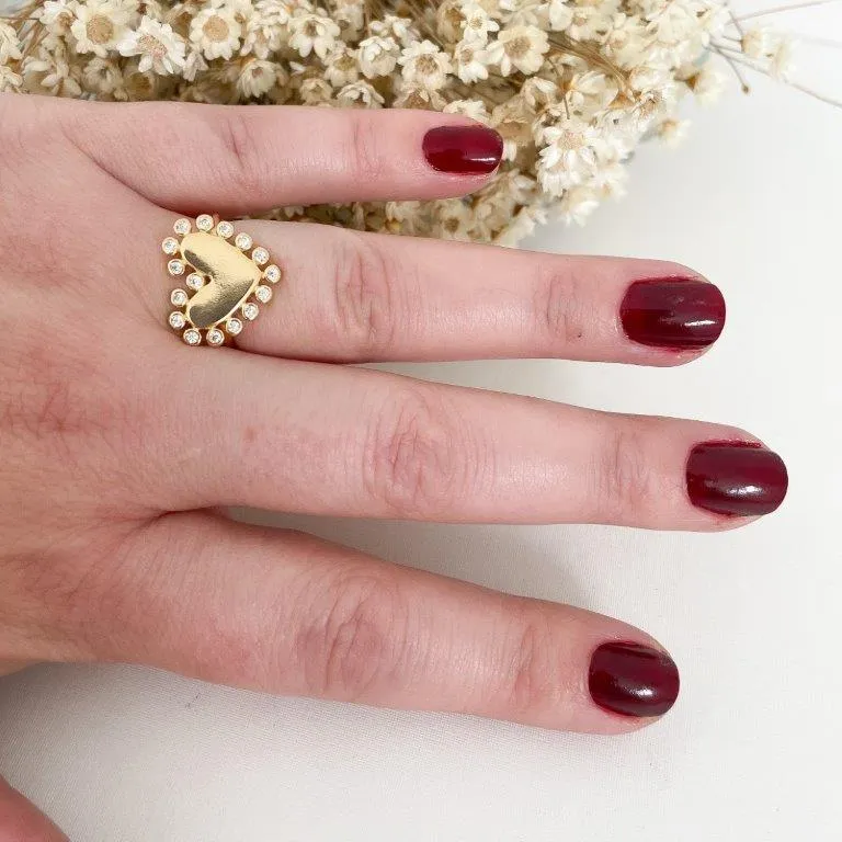 Anel Coração com Pontos de Zirconia
