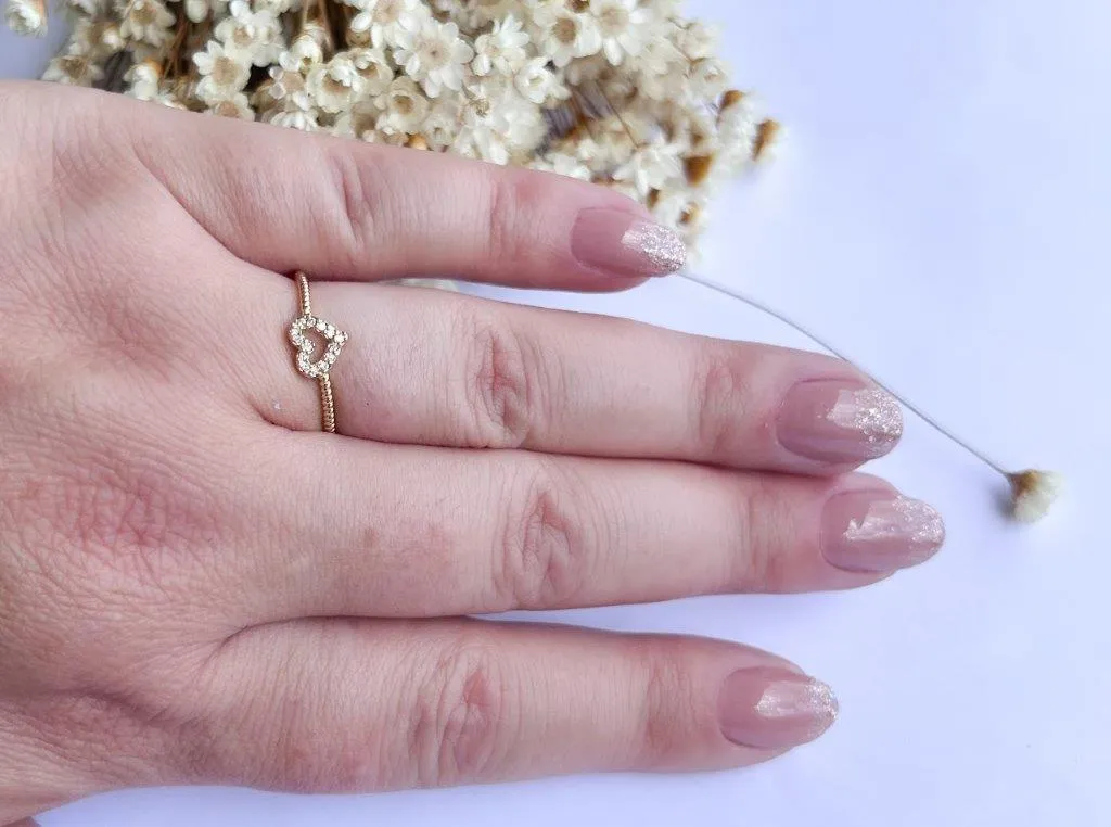 Anel Coração Microzirconias e Esferas
