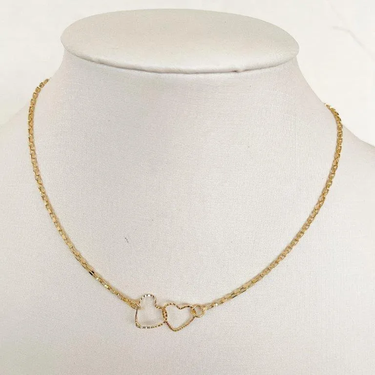 Colar Chocker Dois Corações Laminados