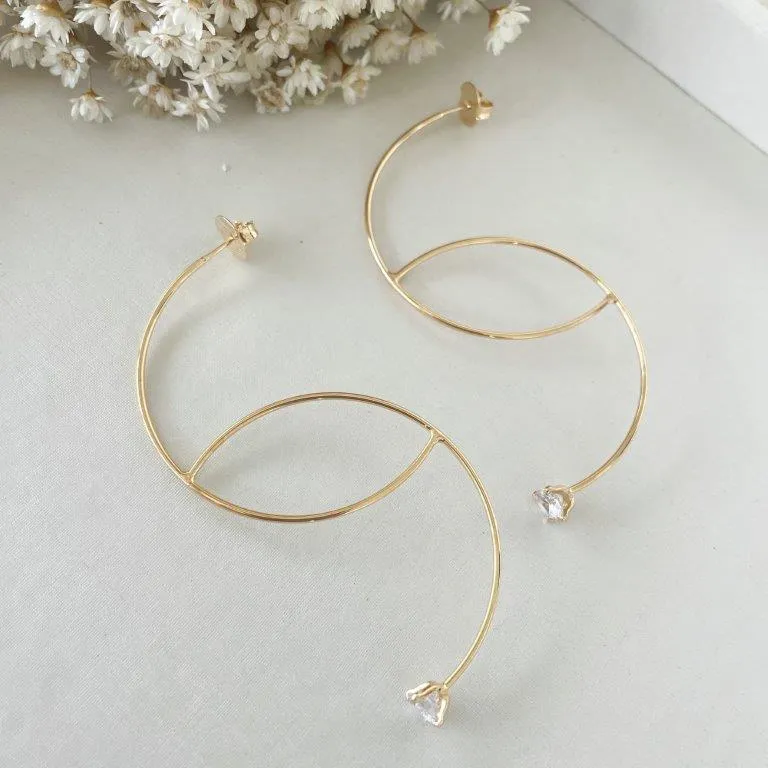Brinco Duplo Meia Argola com Zirconia