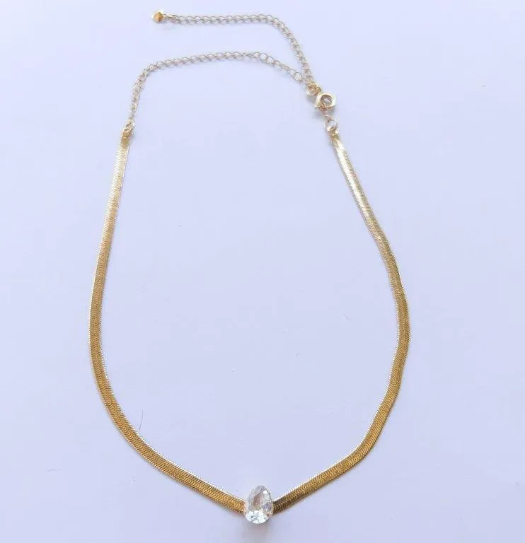 Colar Chocker Fita e Gota Zirconia
