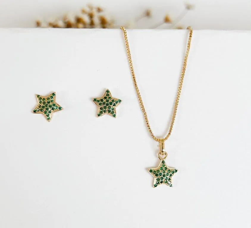 Conjunto Estrela Cravejado Verde