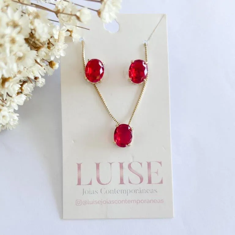 Conjunto Gota Oval Rubi