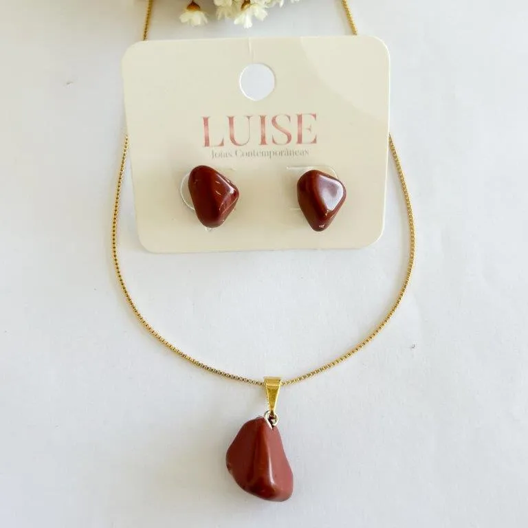 Conjunto Pedra Natural Jaspe Marron