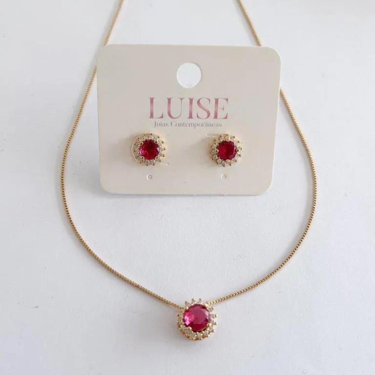 Conjunto Redondo Vermelho Cravejado