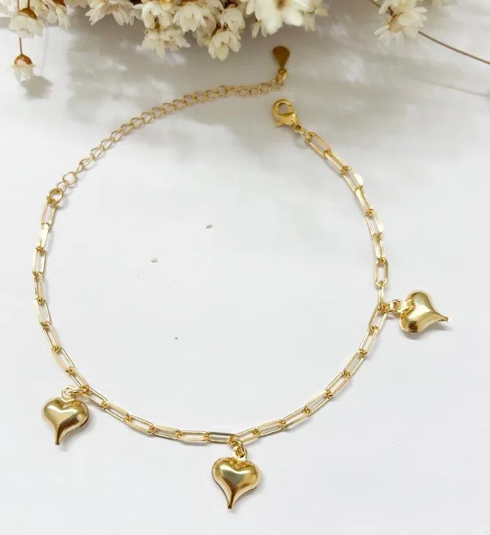 Pulseira 3 Pingentes Corações