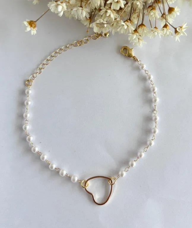 Pulseira Coração e Perola