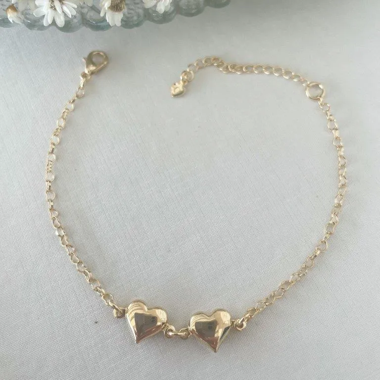 Pulseira Dois Corações Cheios