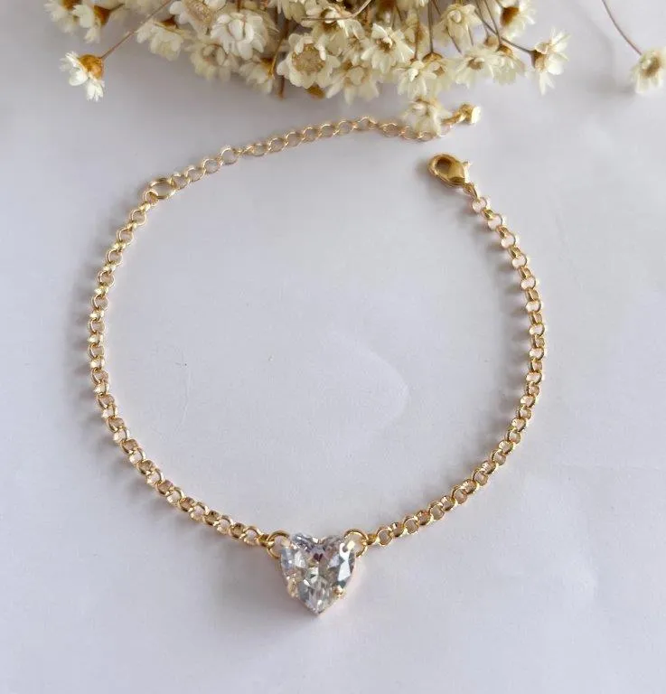 Pulseira Elos e Coração Zirconia