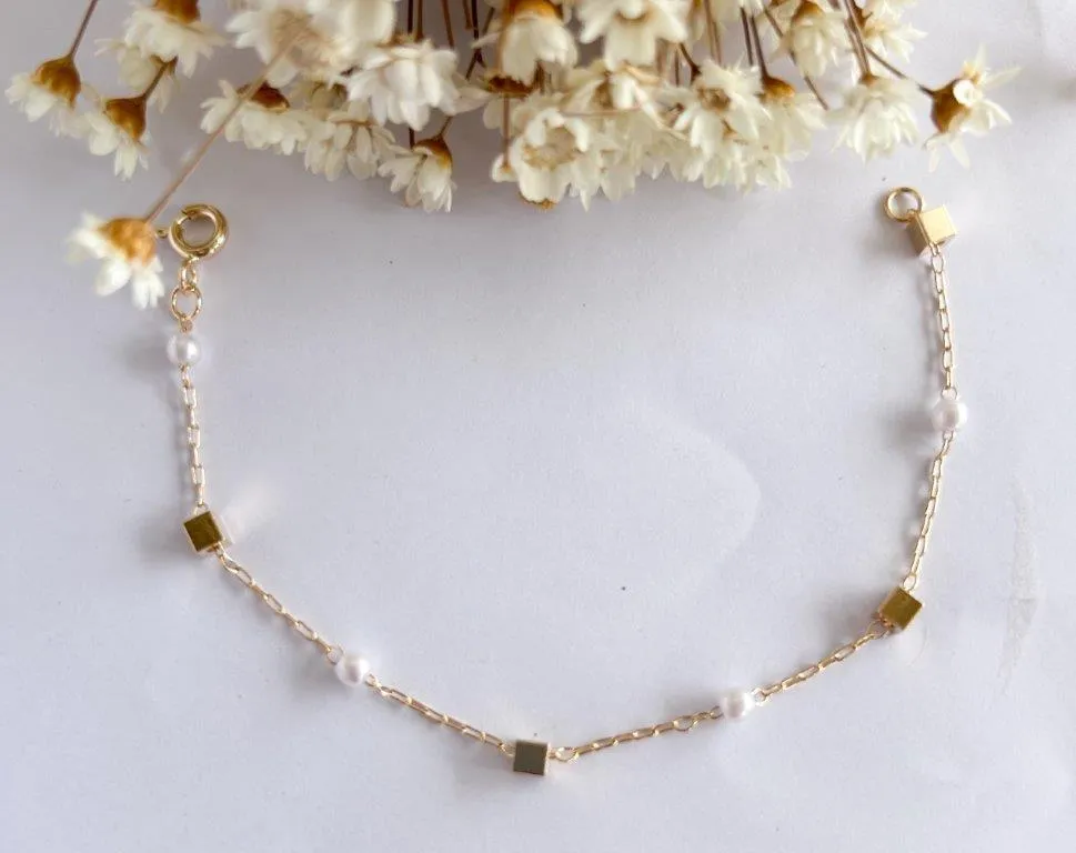Pulseira Infantil Bloco e Perolas