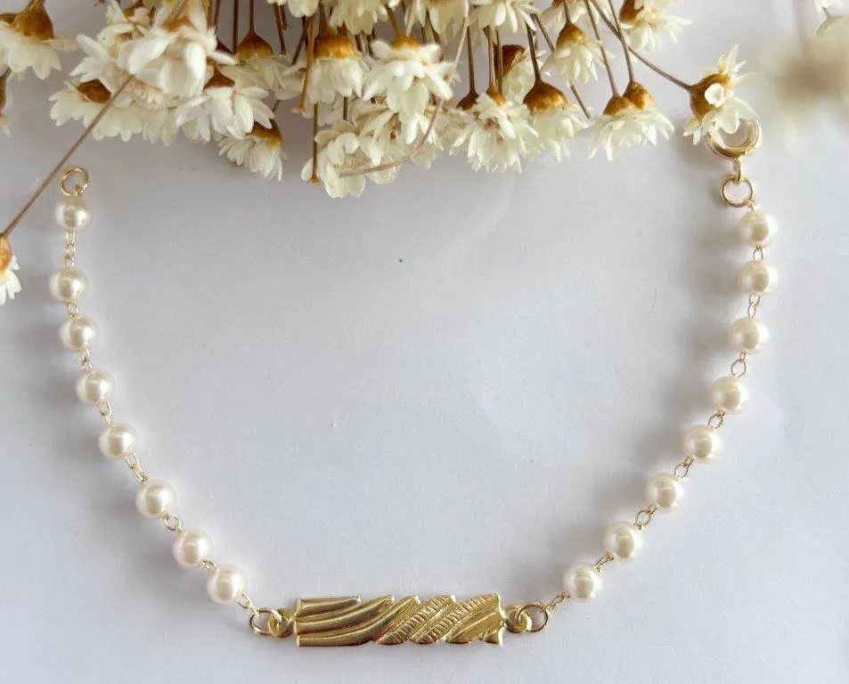 Pulseira Infantil Perola e Chapa