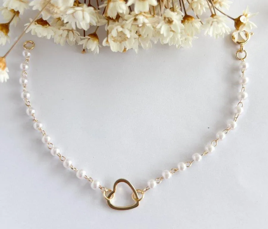 Pulseira Infantil Perola e Coração