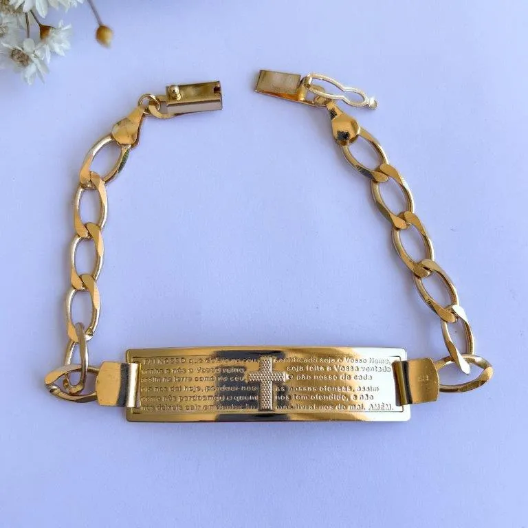 Pulseira Masculina Placa Oração Pai Nosso