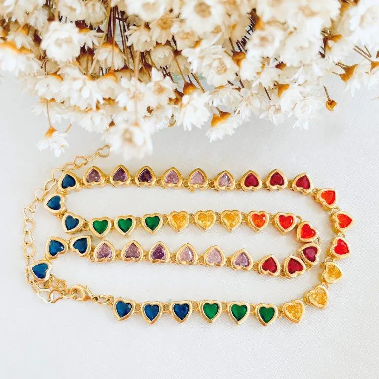Colar Chocker Riviera Corações Colors