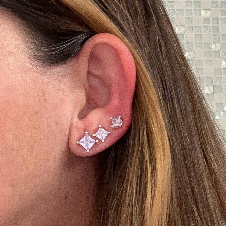 Brinco Trio Zirconia Quadrada
