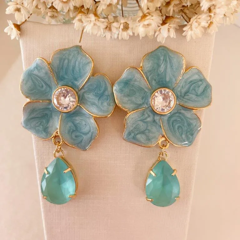 Brinco Resinado Flor com Zirconia