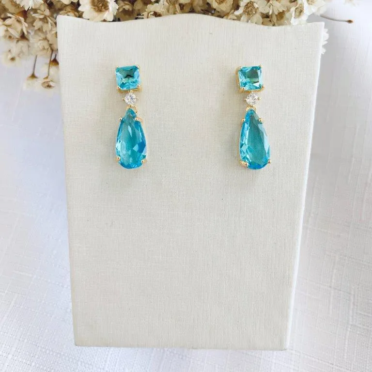 Brinco Cristais Quadrado e Gota