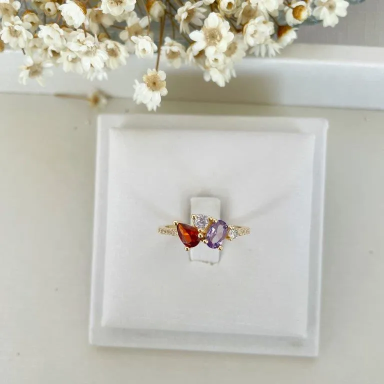 Anel Gotas Vermelho e Lilas