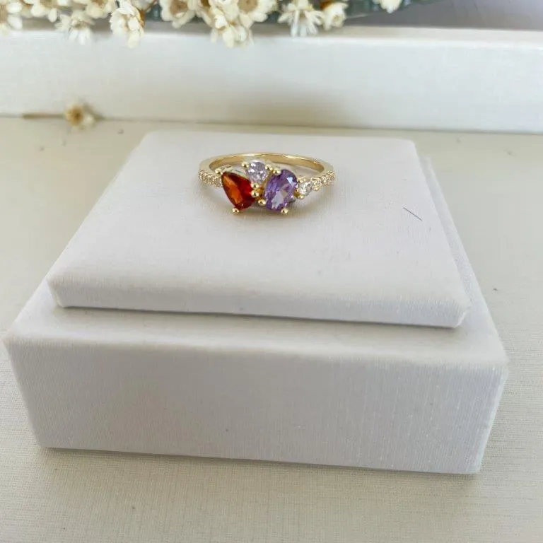 Anel Gotas Vermelho e Lilas