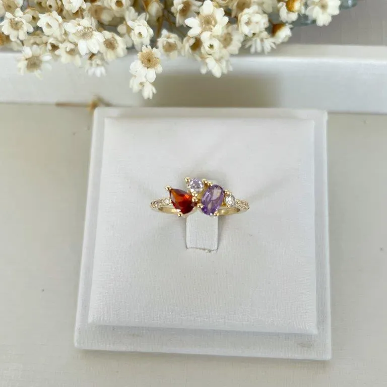 Anel Gotas Vermelho e Lilas