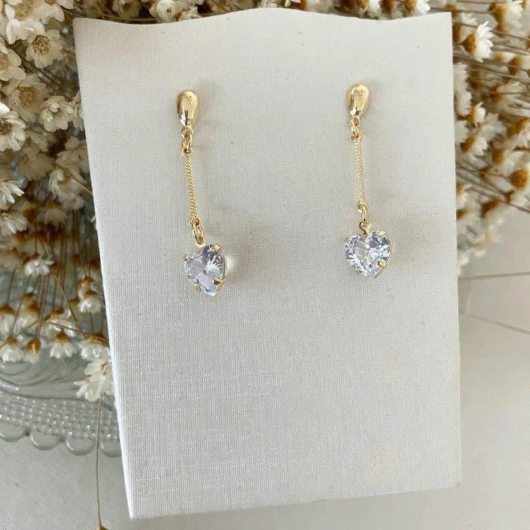 Brinco Pendente Coração Zirconia