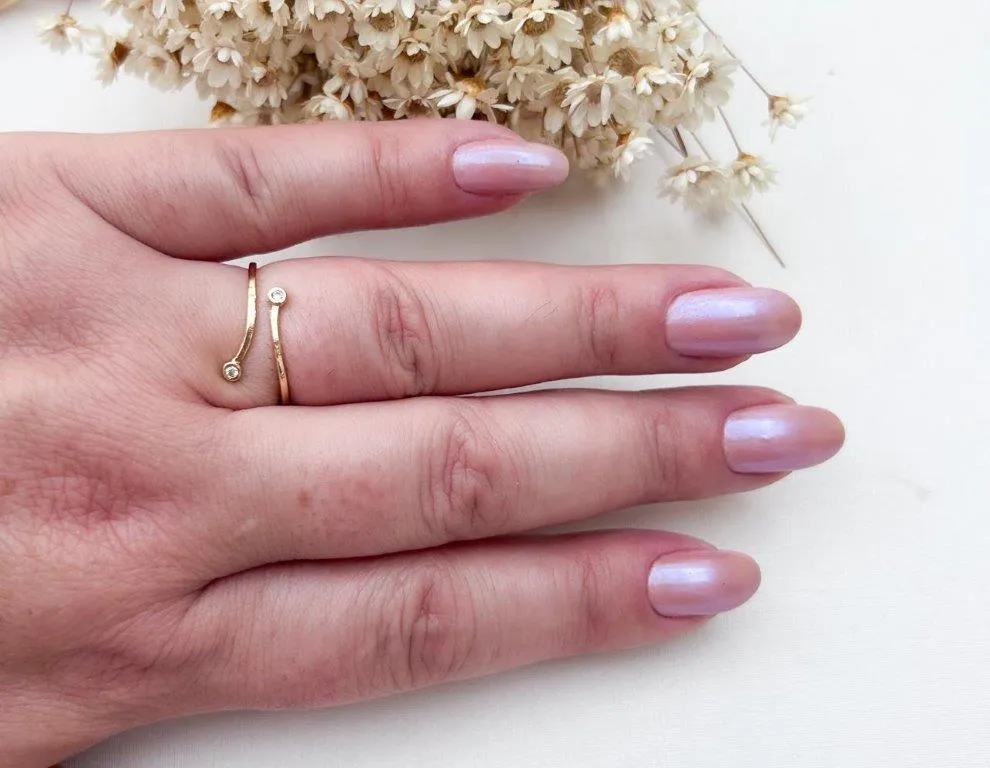 Anel Mini Zirconias Duplas Ajustavel