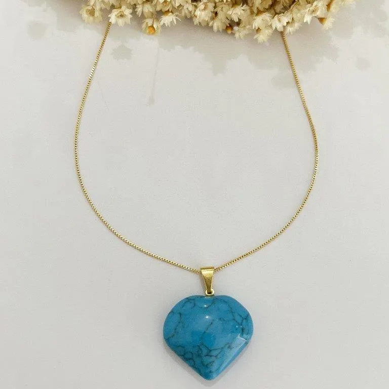 Colar Coração Howlita Azul