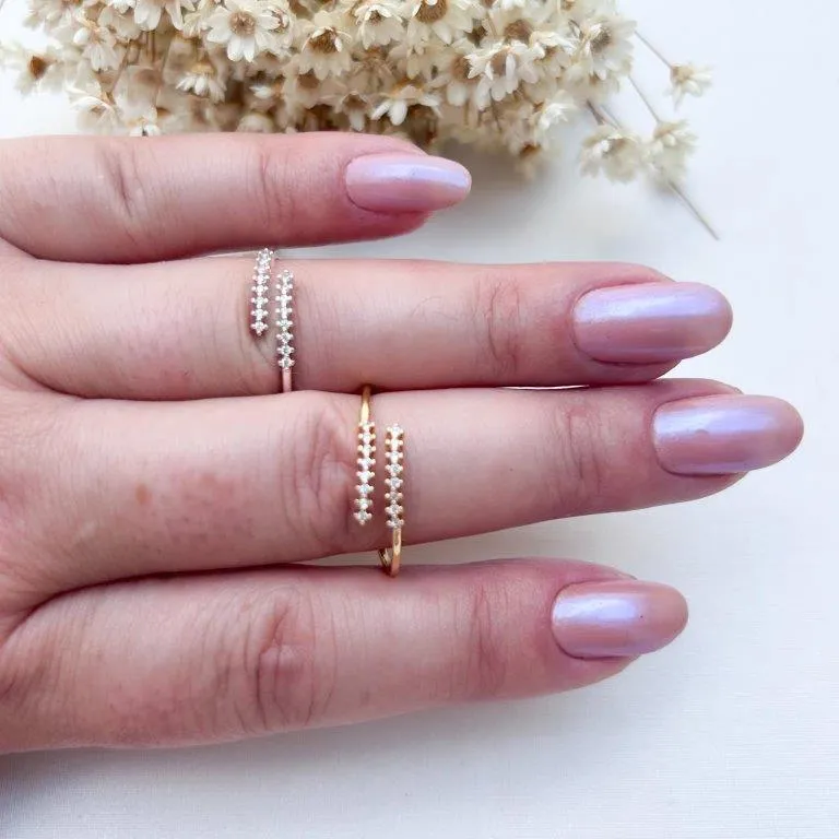 Anel Duas Fileiras Microzirconias Ajustavel