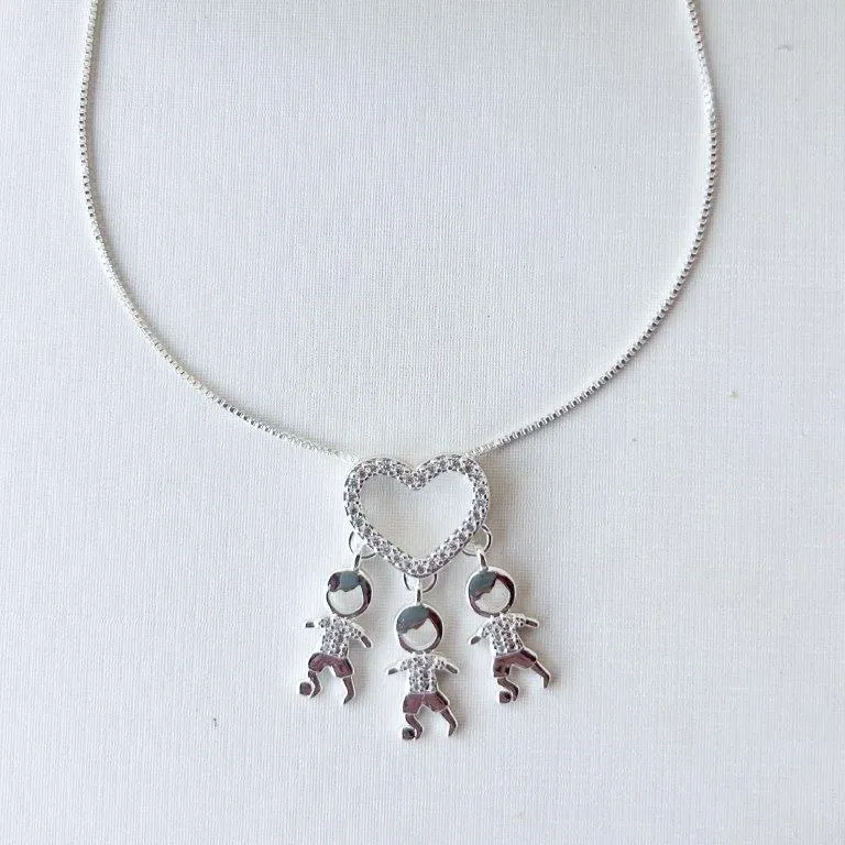 Colar Coração Cravejado 3 Filho(a)