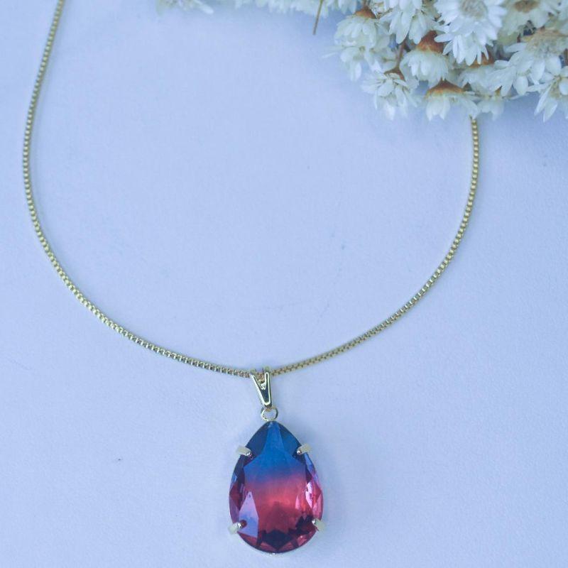 Colar Gota Zirconia Colorida Grande