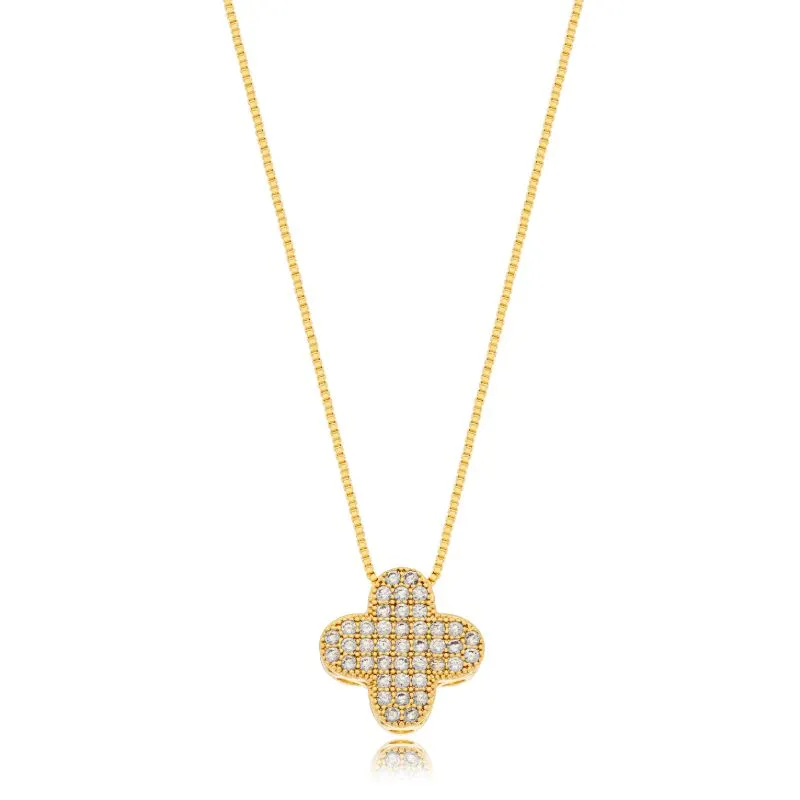 Colar Trevo Cravejado Cristal Vitoria