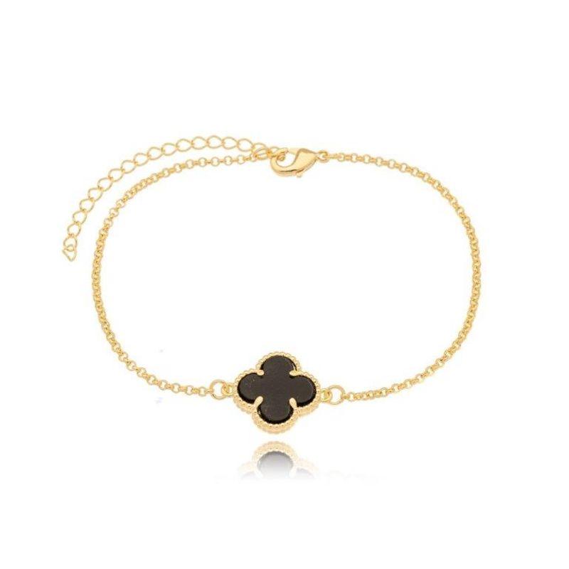 Pulseira Trevo Grande  Preto Ouro