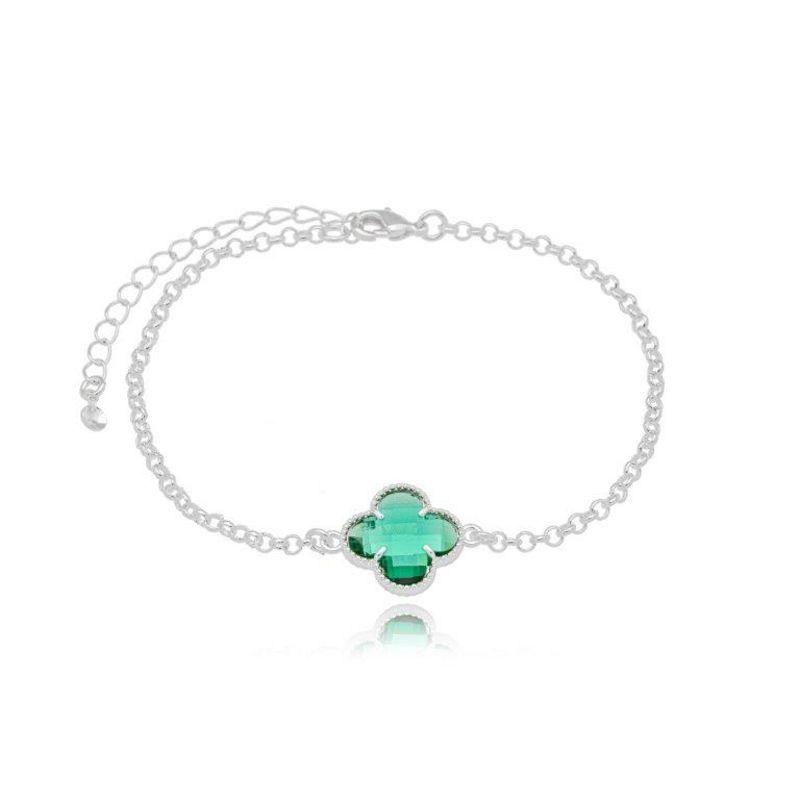 Pulseira Trevo Grande Verde Elos Prata