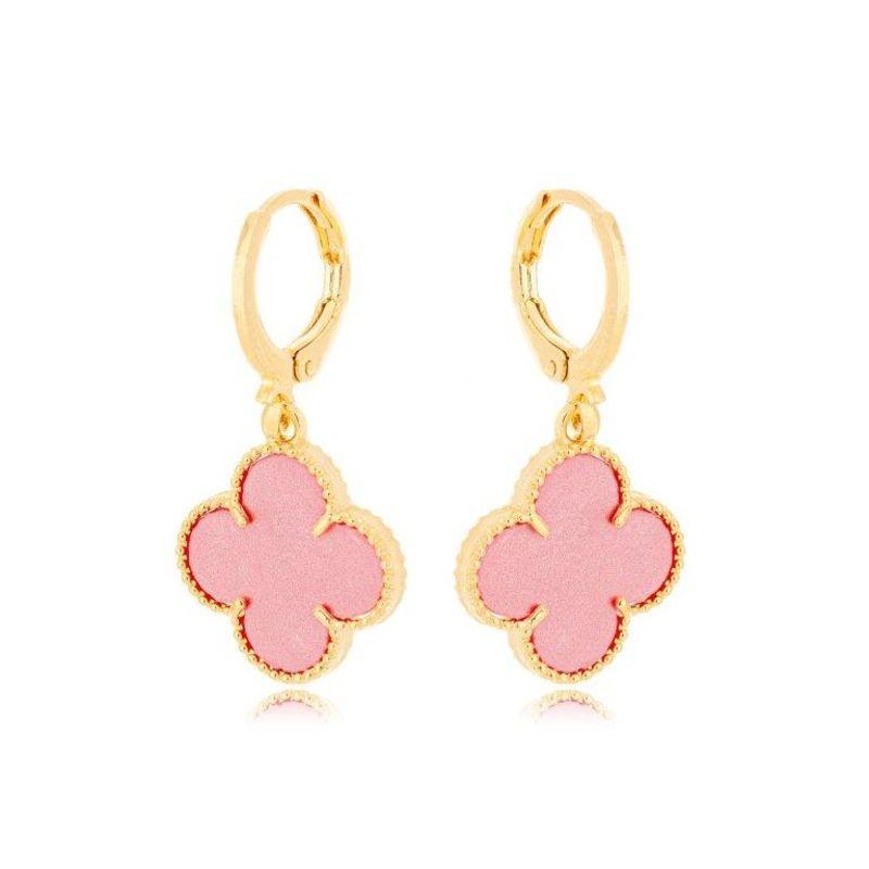 Brinco Argola Trevo Rosa Ouro