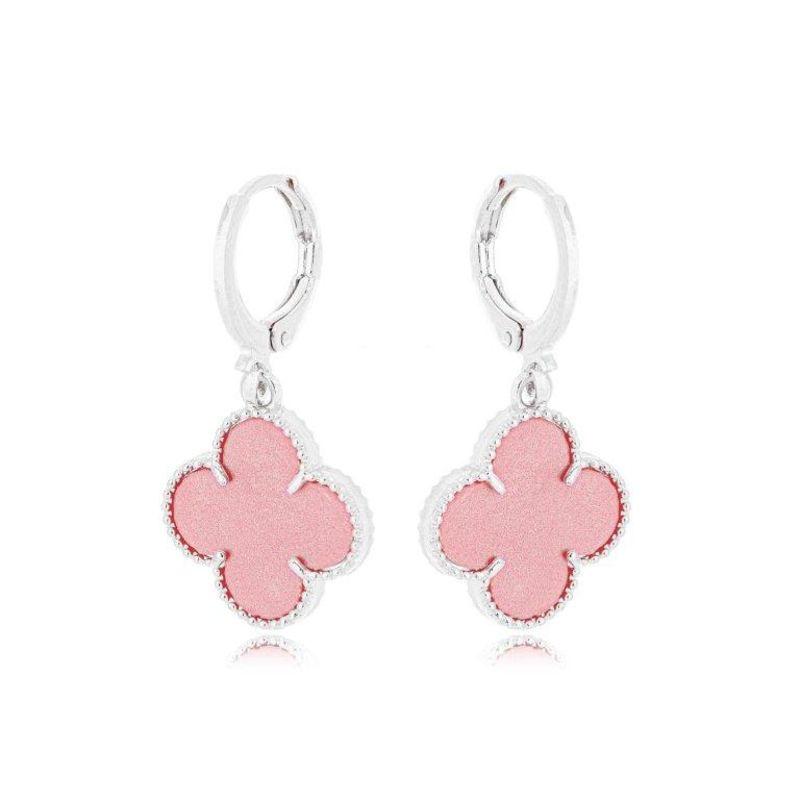 Brinco Argola Trevo Rosa Prata