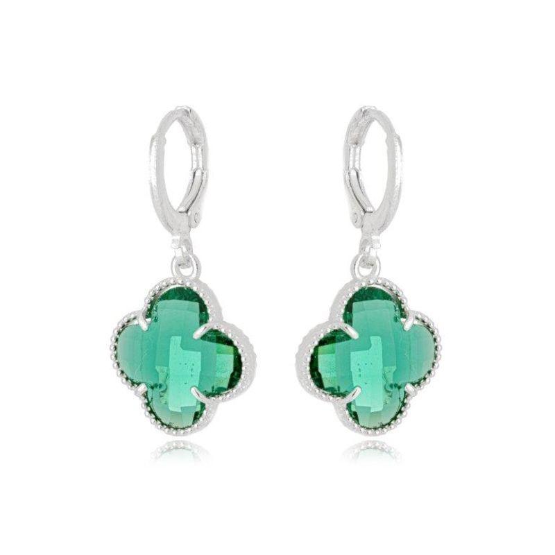Brinco Argola Trevo Verde Prata