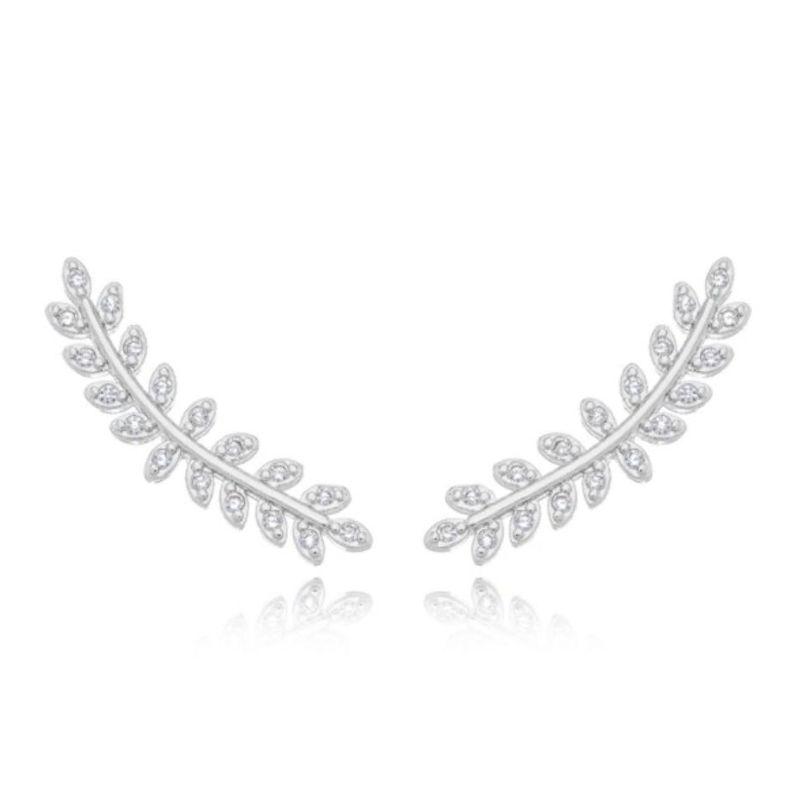 Brinco Ear Cuff Folhas Cravejadas Prata