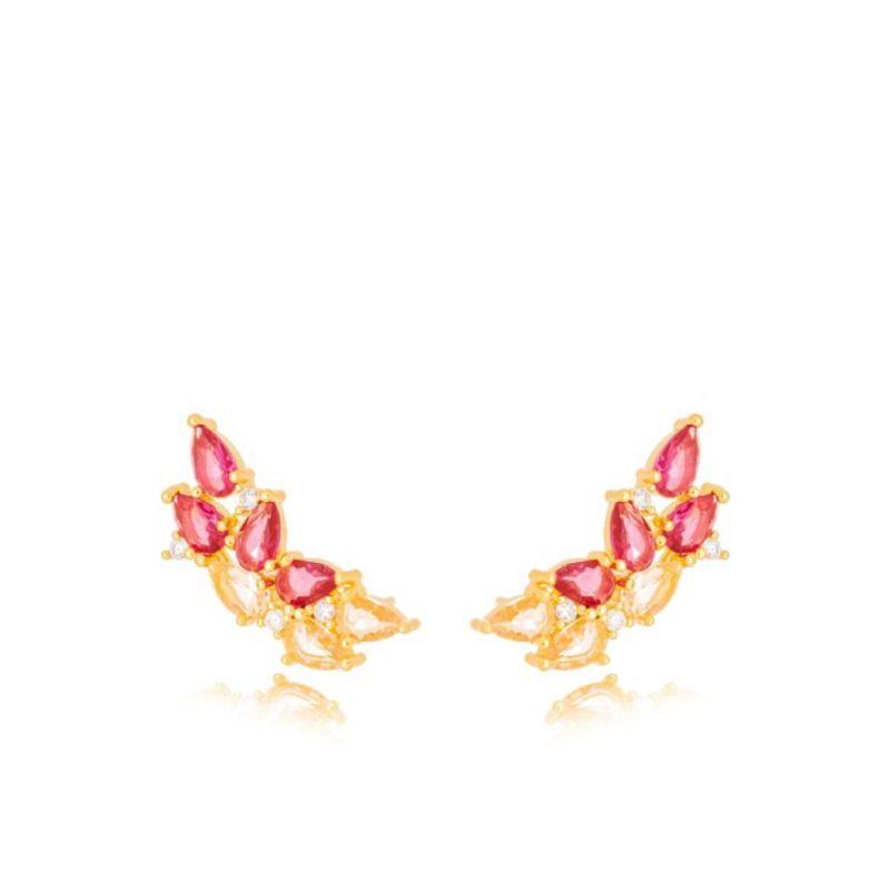 Brinco Ear Cuff Pétalas Vermelho e Cristal
