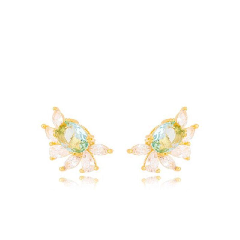 Brinco  Meia Flor c/ Cristais Acqua