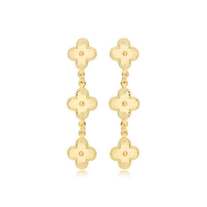 Brinco Pendente Trevos Ouro