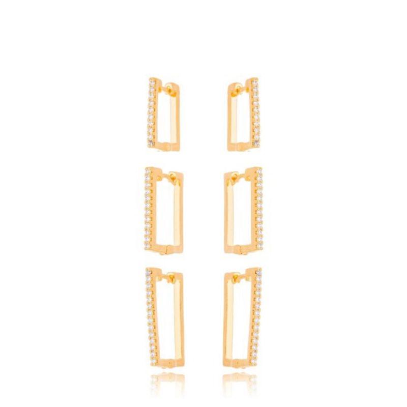 Brinco Trio Argola Fileira Zirconia