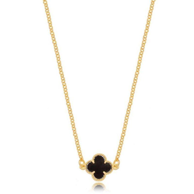 Colar Chocker Elos Trevo Preto Ouro