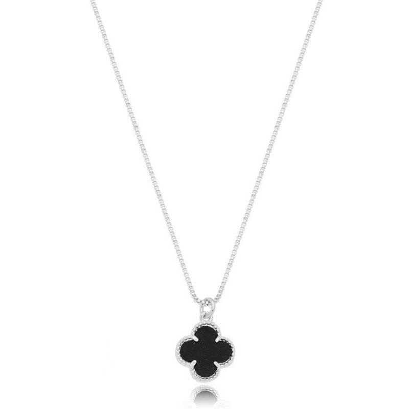 Colar Chocker Elos Trevo Preto Prata