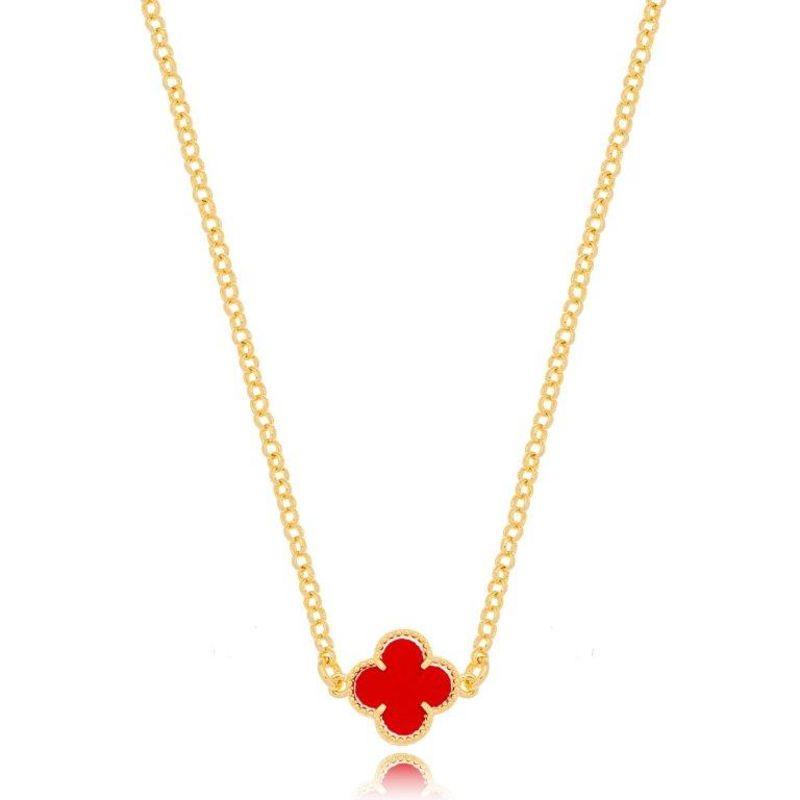Colar Chocker Elos Trevo Vermelho Ouro