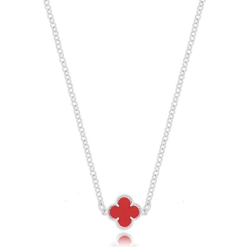 Colar Chocker Elos Trevo Vermelho Prata