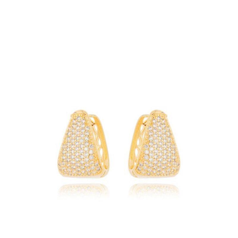 Brinco Argola Retangular Cravejada